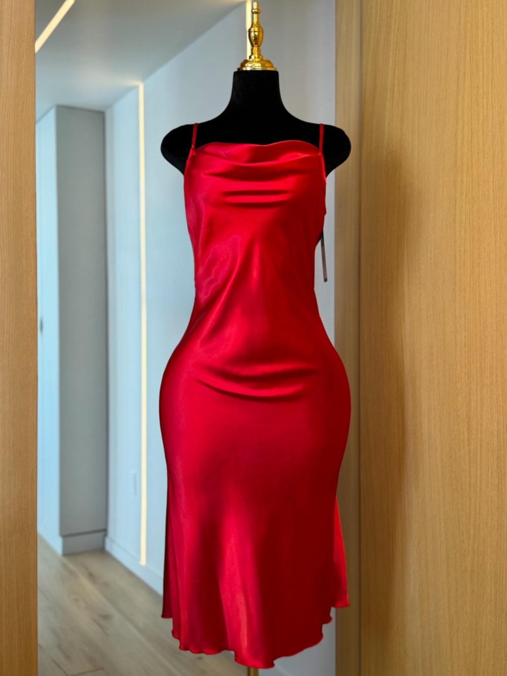Bebe Red Satin Slip Midi Dress | Sultry Muse
